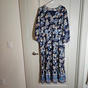 NWOT Avara Maxi Dress XXX-Large 3XL Floral Print Zip‎ Back Navy